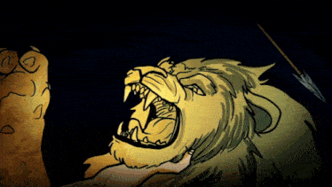 a drawing of a lion with its mouth open in the dark