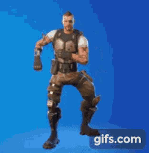 a man in a military uniform is jumping in the air in a video game .