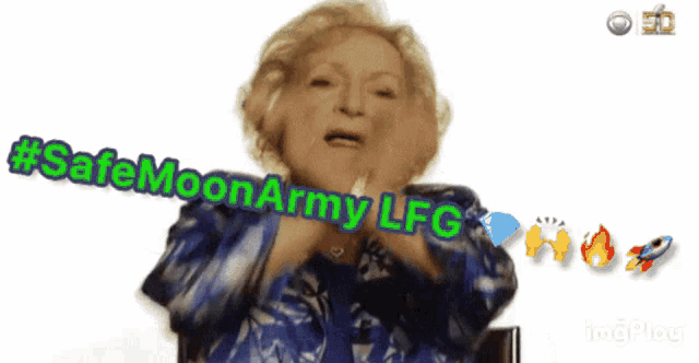 an animated image of a woman with the words safe moon army lfg written on it