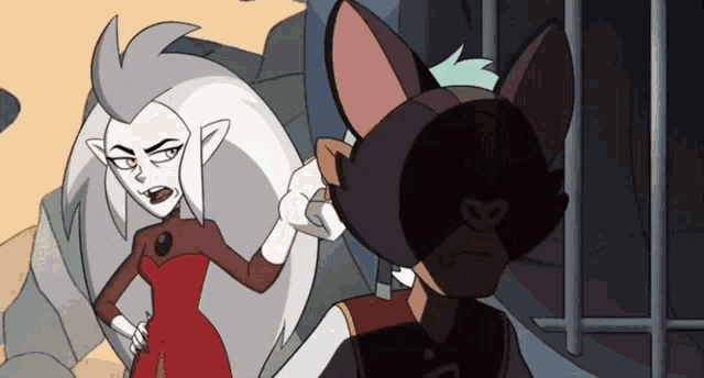 a couple of cartoon characters are standing next to each other and one has a mask on