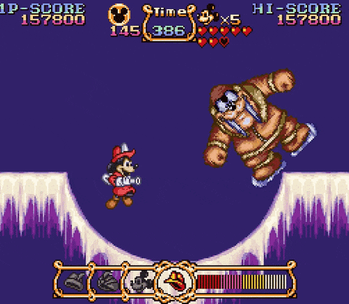 a video game with a score of 157800 and a time of 4:32