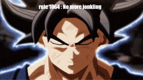 a picture of a cartoon character with the words rule 1064 : no more jonkling
