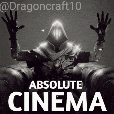 a poster for absolute cinema shows a man in armor sitting in a chair