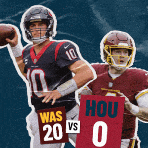 a football player holding a sign that says was 20 vs hou