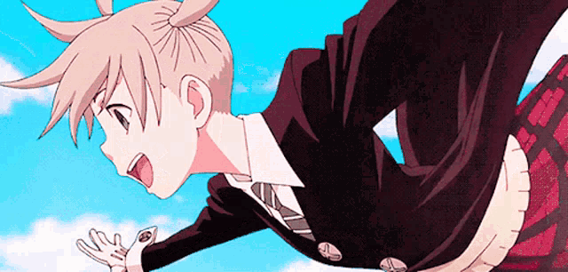 a cartoon girl is flying through the air with her mouth open