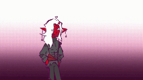 a pixel art drawing of a red elf with a purple background