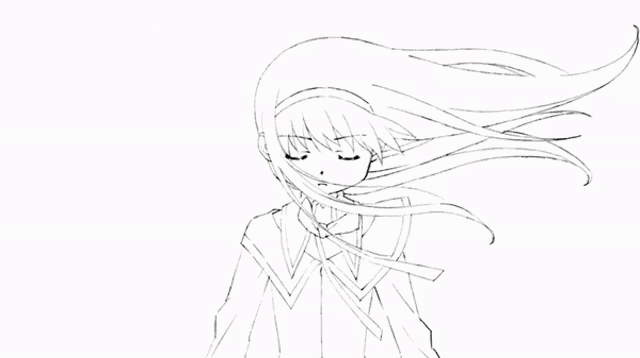 a black and white drawing of a girl 's face .