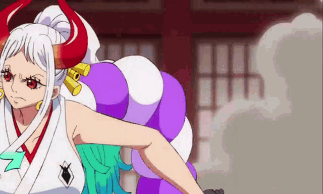 a cartoon of a woman with horns and a kimono .