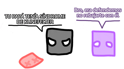 a drawing of a square with a speech bubble saying tu papa tenia sindrome de klinefelter