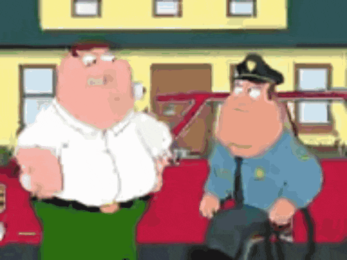 peter griffin and a police officer are standing next to each other