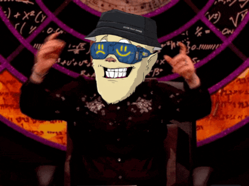 a cartoon character wearing sunglasses and a hat that says ' custom made apparel ' on it