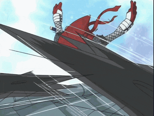 a cartoon of a person falling off a cliff with a sword