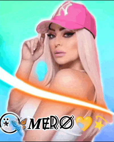 a woman wearing a pink ny hat with the word mero on it