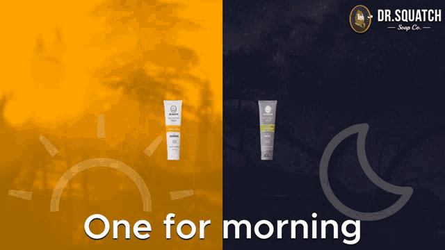 an advertisement for dr.squatch soap co. shows the sun and the moon