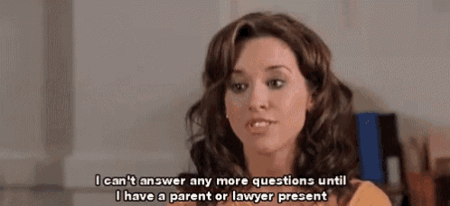 a woman is talking and saying i can 't answer any more questions until i have a parent or lawyer present