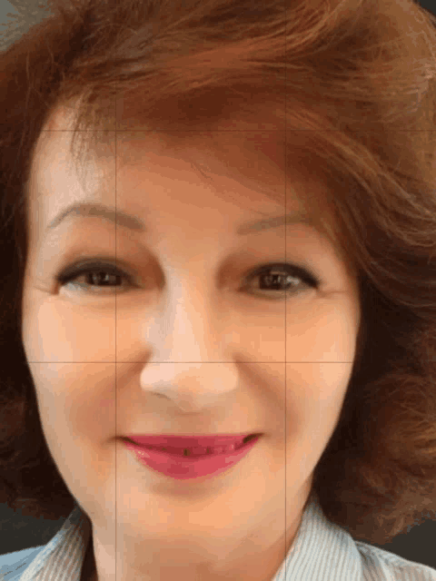 a close up of a woman 's face with grid lines around it