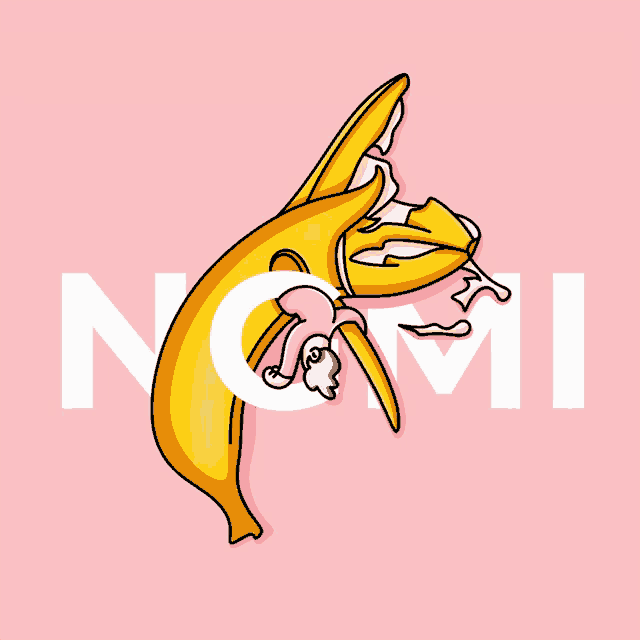 a cartoon drawing of a banana with the word nami in white