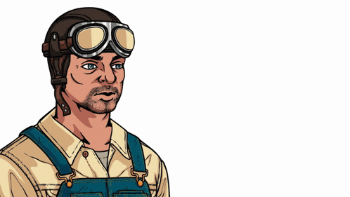 a cartoon of a man wearing overalls and goggles with the words i can fly i 'm pilot