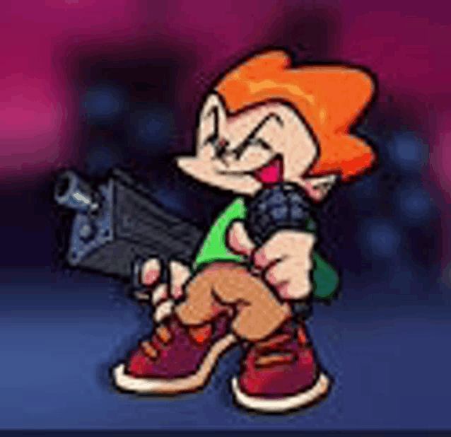 a cartoon character is holding a gun and a microphone in his hands .