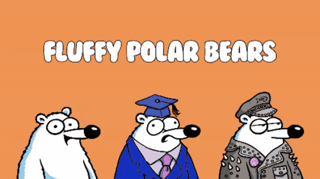 three fluffy polar bears standing next to each other