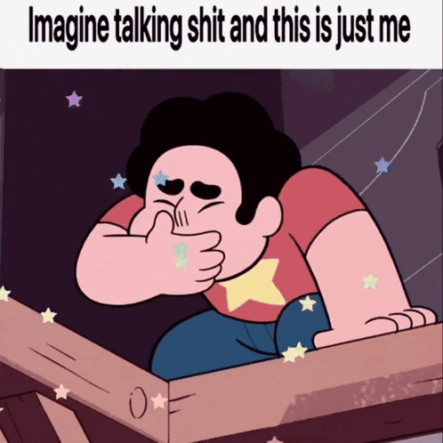 a cartoon character with the words imagine talking shit and this is just me below him