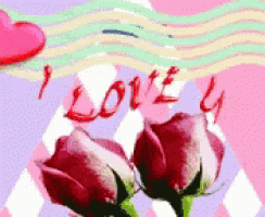 a picture of two roses and the words " i love u " in red