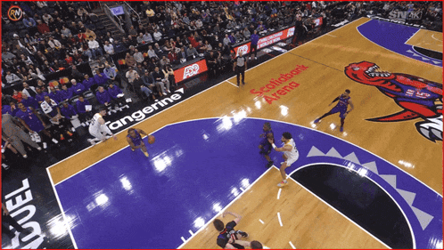 a basketball game is being played in a stadium sponsored by scotiabank arena