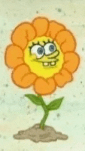 a drawing of a flower with a spongebob face on it .