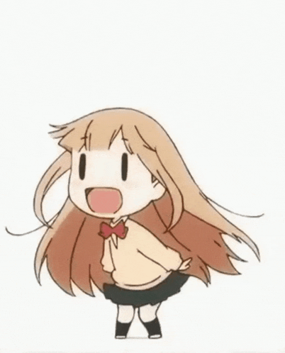 a cartoon girl with long brown hair and a bow tie