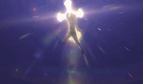 a person is flying through the air with a light behind them .