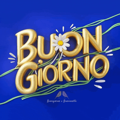 a blue background with gold letters that read buon giorno