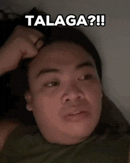 a woman is making a funny face with the words talaga written above her head