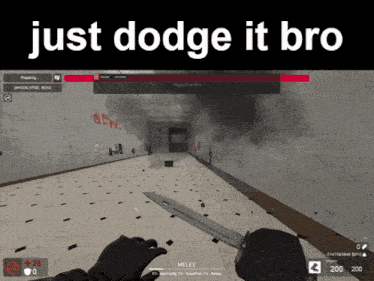 a screen shot of a video game with the words just dodge it bro above it