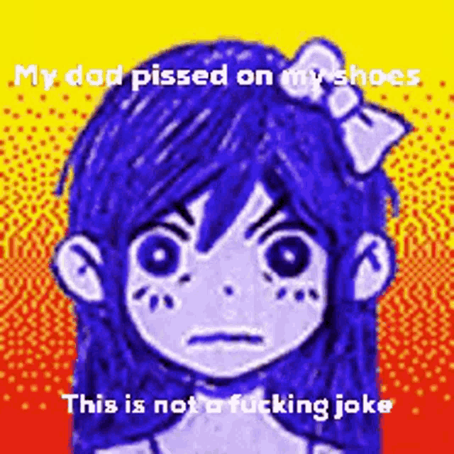 a cartoon of a girl with blue hair and a bow in her hair .