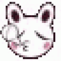 a pixel art drawing of a frog holding a microphone in its mouth .