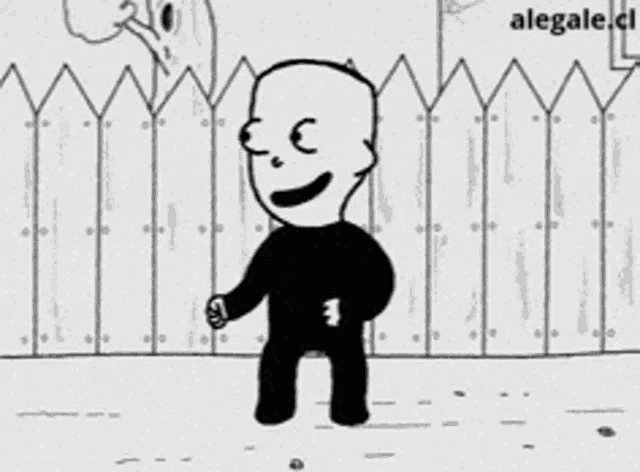 a black and white cartoon of a man standing in front of a wooden fence with the words " alegale.cl " below him