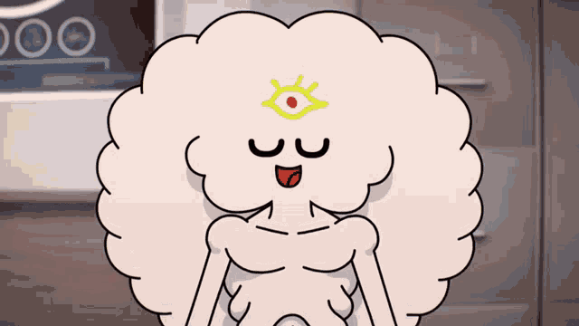 a cartoon character has an eye on his forehead and the number 30 on his chest