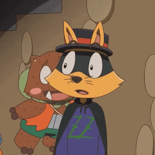a cartoon character wearing a top hat and glasses holds a pig