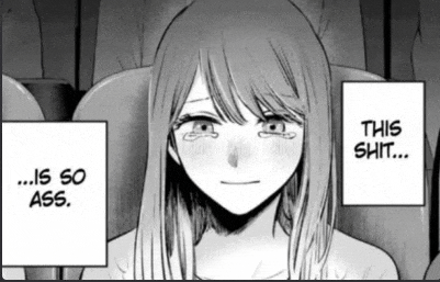 a black and white drawing of a girl crying with the words `` this shit ... is so ass '' .