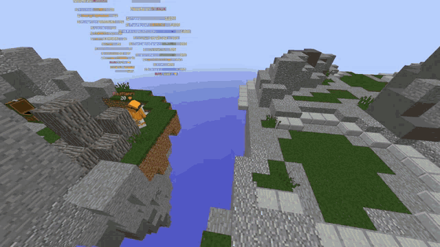 a screenshot of a minecraft game shows a person standing on a rock