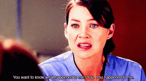 a woman in a scrub top says " you want to know what happened to me ? you you happened to me "