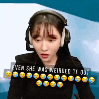a woman wearing headphones with the words even she was weirded tf out