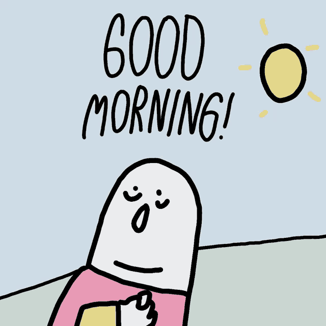a cartoon of a person holding an ice cream cone with the words " good morning " written above it
