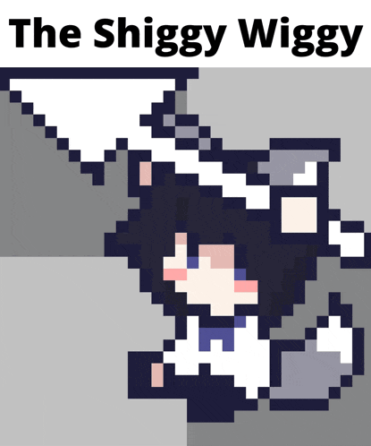 a pixel art of a person with the words the shiggy wiggy above them