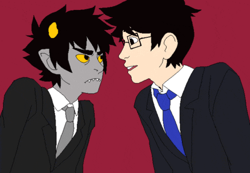 a drawing of a man in a suit and tie standing next to another man