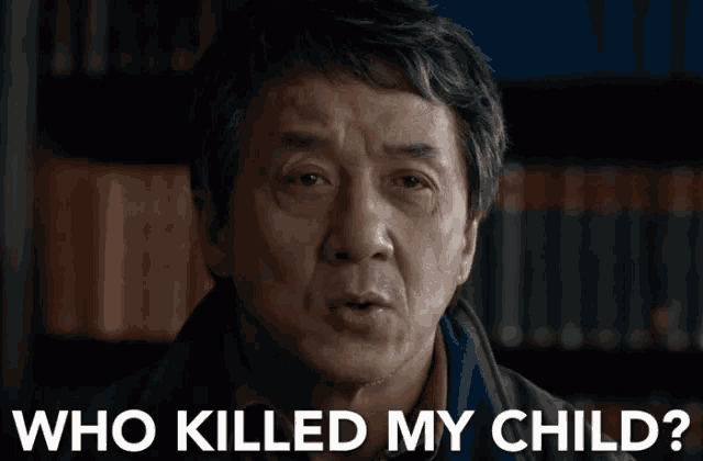 a close up of a man with the words who killed my child above him