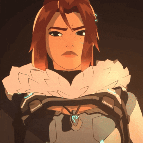 a cartoon drawing of a woman with red hair and a necklace
