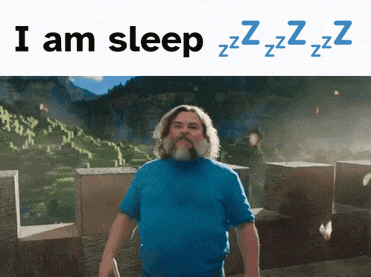 a man in a blue shirt is standing in front of a mountain and the words i am sleep
