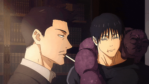 a man is smoking a cigarette while another man looks at him