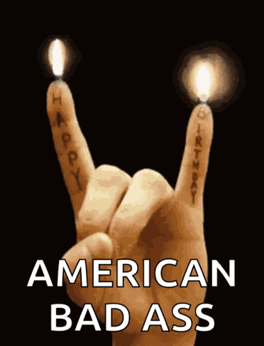 a hand with two lit candles on its fingers and the words american bad ass below it